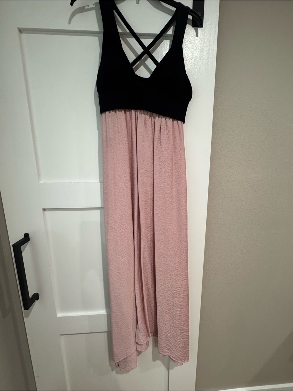 Anthropology Black & Blush Pink Crisscross Empire-Waist Maxi Dress
